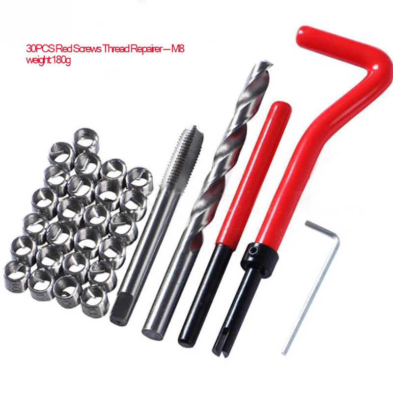 30Pcs M5 M6 M8 3 Kinds of Recoil Thread Inserts Installation Kit, Screw Sleeve Repair Wrench Twist Drill Screw Tap Tool