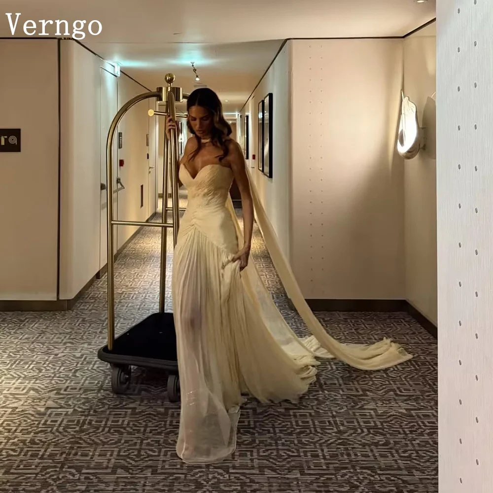 

Verngo Champagne Chiffon Evening Dress Sweetheart Pleated Mermaid Formal Occasion Dress Elegant Prom Gowns Customized