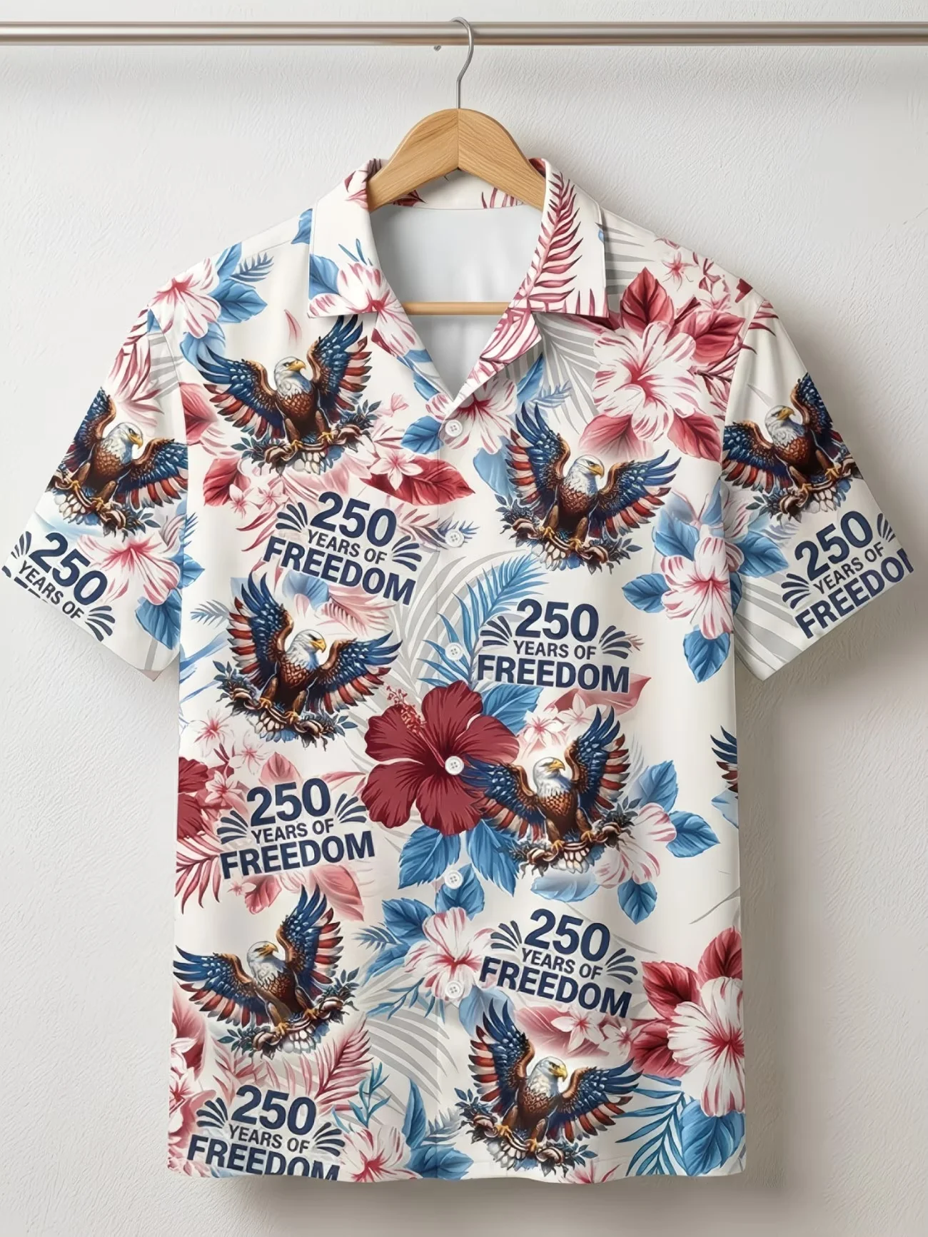 Mens 1776 2026 250 Years Of Freedom US Independence Hawaiian Shirt Short Sleeve Button Down Patriotic Print Plus Size