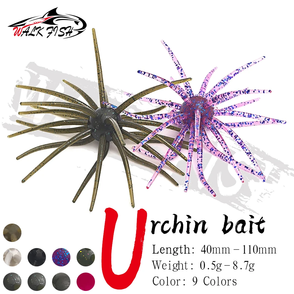WALK FISH 3 Peças 0.5g-8.7g Iscas de Pesca de Ouriço-do-mar, Iscas Macias de TPE e Silicone para Pesca de Pargo, Robalo, Mandarim, Tilápia e Truta