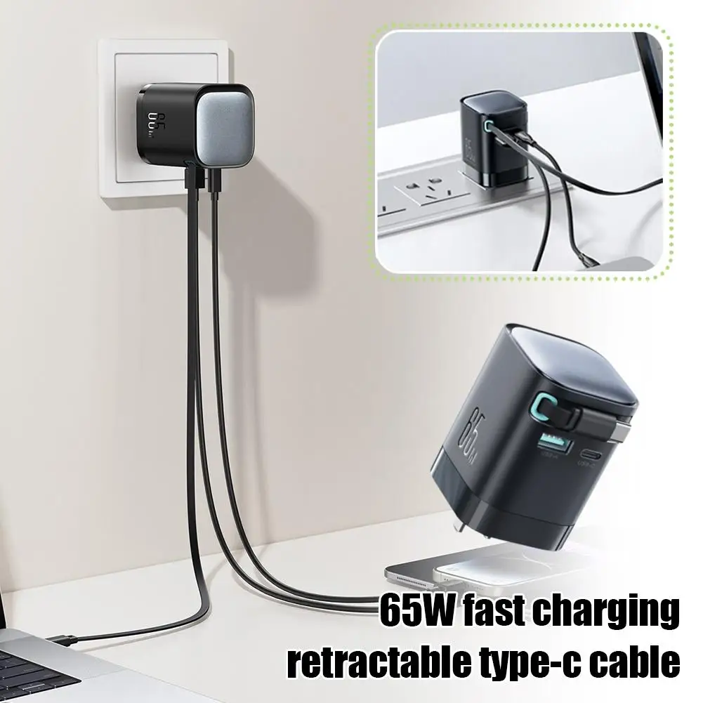 65W Fast Charge Retractable Type-c Line Charger With Retractable USB C Cable Desktop Charger Fast Charging For IPhone Table Q0F9