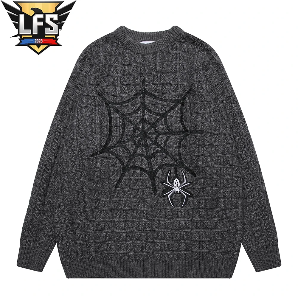 

Vintage Oversized Pullovers Punk Retro Spider Web Print Knitted Sweater Cotton Mens Sweater Y2K Streetwear Fashion Unisex