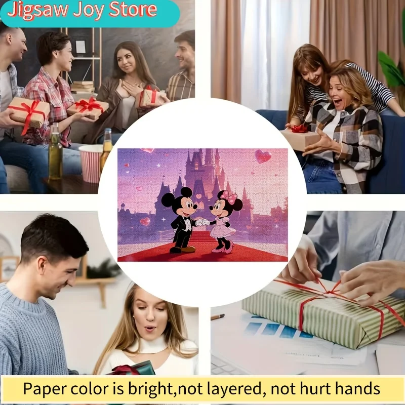2D platte puzzel, 1000 stukjes Disney Kasteel Mickey & Minnie Date Night |   Romantisch Valentijnscadeau, ontspanning voor volwassenen, uitdagend Pu