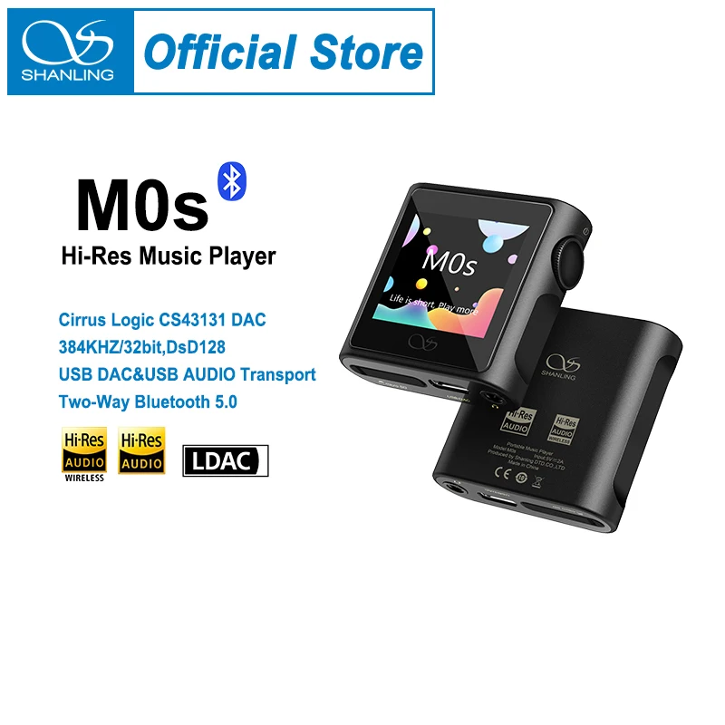 SHANLING M0S Hi-Res Audio Music Player MP3 CS43131 USB DAC AMP Two-Way Bluetooth 5.0 LDAC/aptX/AAC/SBC PCM384 DSD128