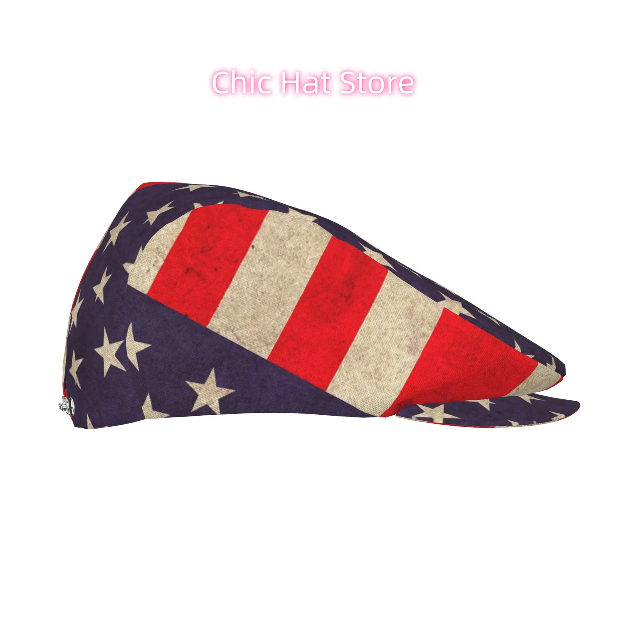 1pc Vintage American Flag Textured All-Over Print Flat-Top Hats for Men And Women, Newsboy Caps, Berets, Irish Hats, Driver Caps