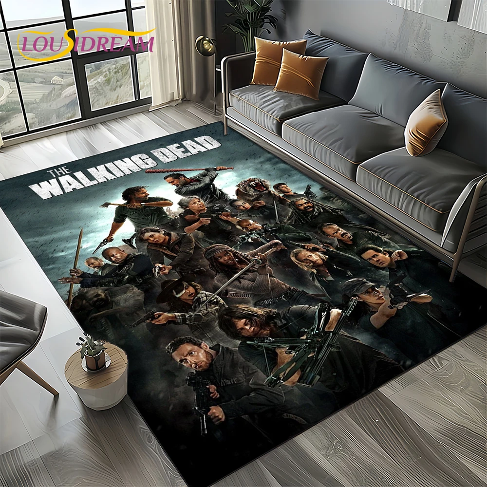 TWD Walking Dead Rick Daryl Horror TV Carpet Rug for Living Room Bedroom Home Sofa Decoration,Kids Area Rug Non-slip Floor Mat