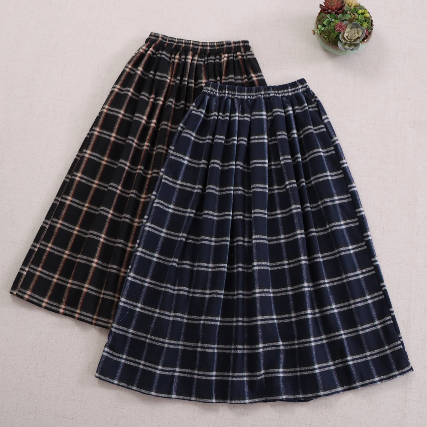 

Японские винтажные клетчатые хлопковые юбки Mori Girl, женские осенне-зимние повседневные свободные юбки-миди трапециевидной формы с эластичной резинкой на талии в стиле ретро