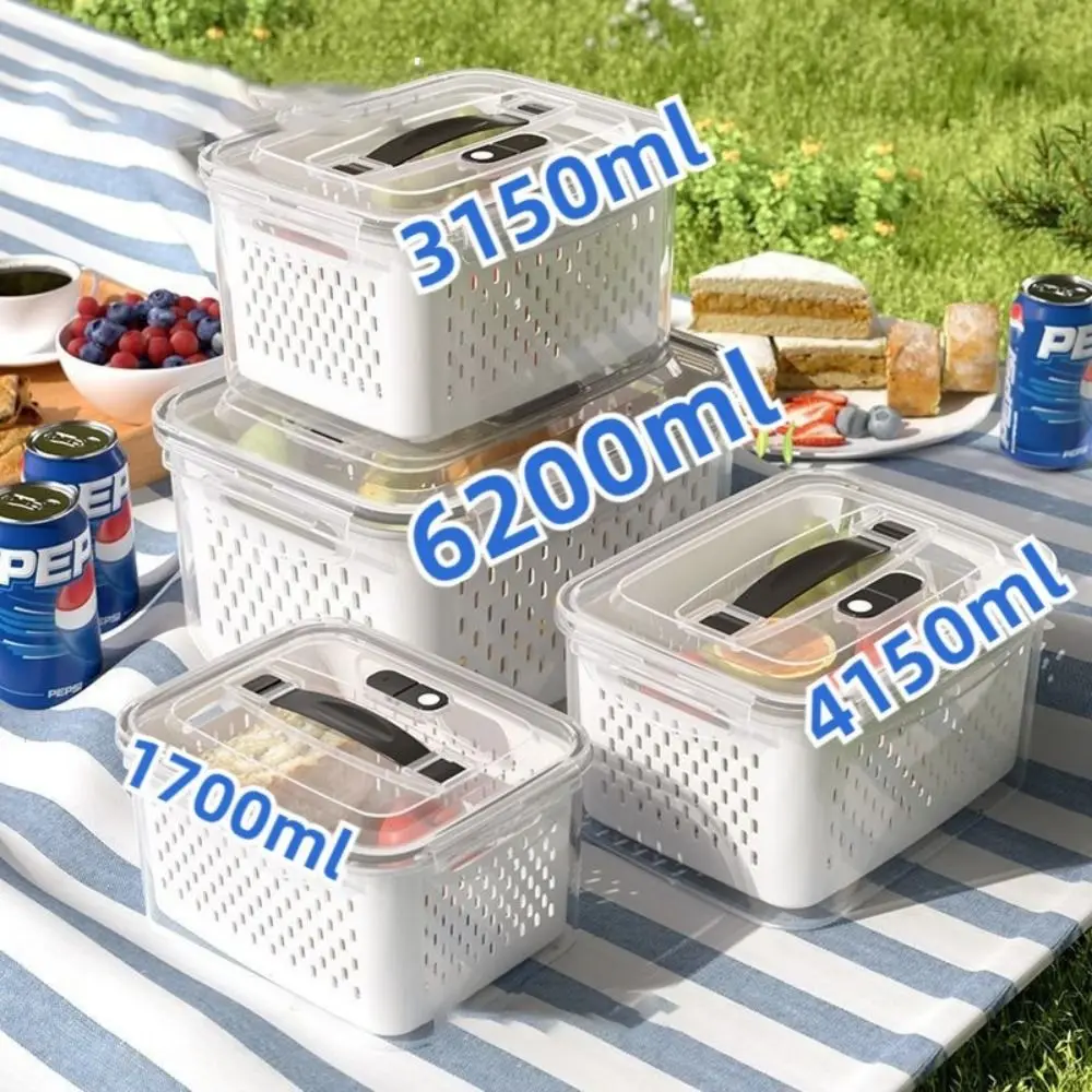 

800/1700/3150ML Double-layer Storage Box Large Capacity Food Fresh-keeping Vegetables Fruits Drain Box with Handle