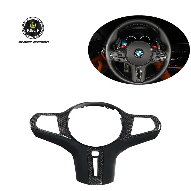 Carbon Fiber Steering Wheel Cover Trim Fit For F90 M5