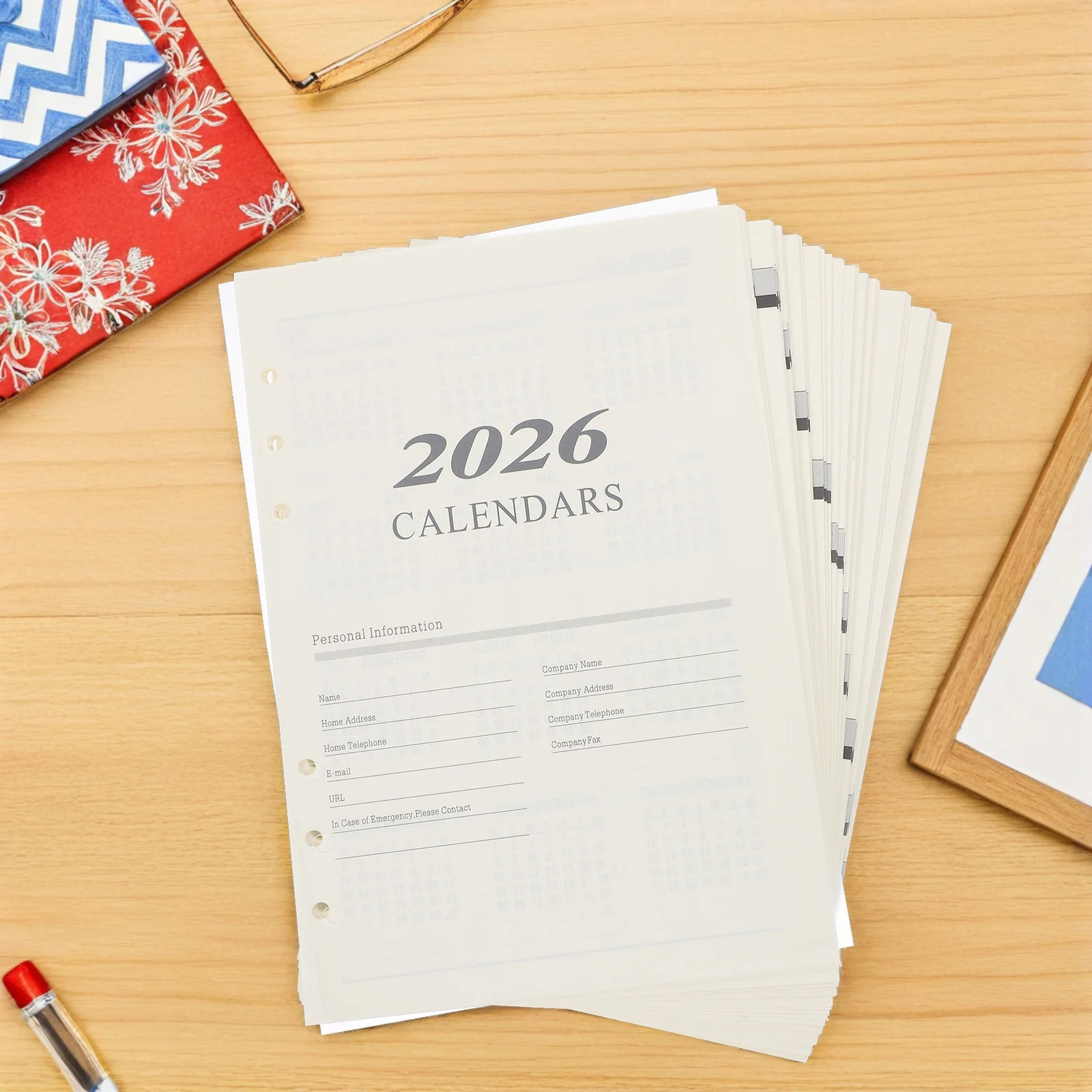 Monthly Planner Refills Loose Leaf Paper Inserts 6-Hole A5 Size Refillable Planner Pages Daily Agenda Sheets 2026 Inserts