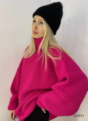 Pullovers Women Knitted Turtleneck Sweaters Full Sleeve Solid Jumpers Warm Elegant Splice Thick Knit Autumn Winter 2024