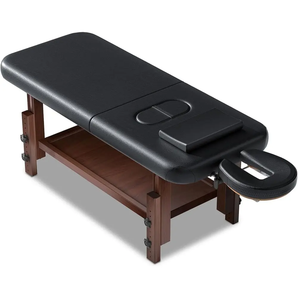 

Luxury Wooden Massage Table with Adjustable Backrest, Height Legs, and Face Cradle, Black PU Leather for Salon, Therapy, and Spa