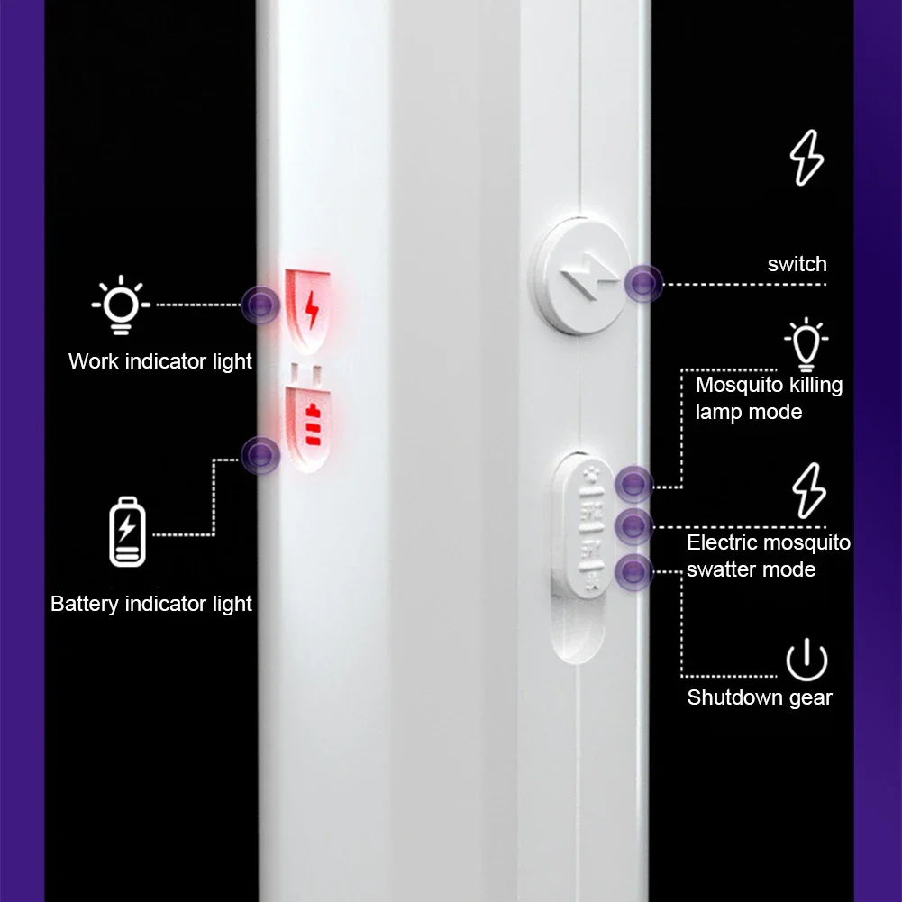 Scacciamosche elettrico portatile 3000V Bug Zapper Racchetta 2 in 1 Scacciamosche con USB ricaricabile Lampada antizanzare Controllo dei parassiti