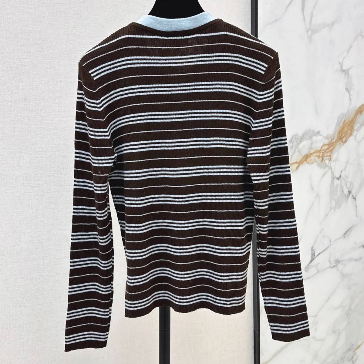 High Quality Women Round Neck Striped Long Sleeve Top Half Button Front Slim Fit Casual Daily Commuter Blouse lyt2672892