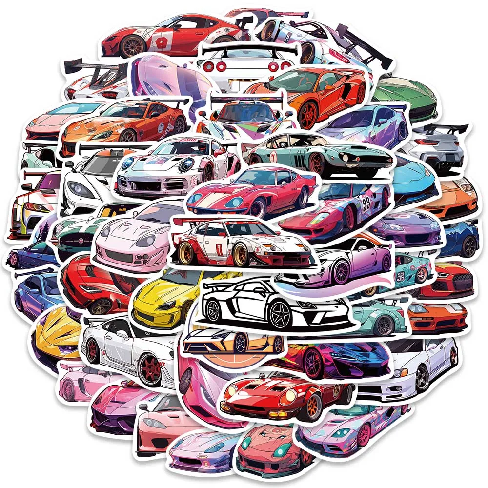 50pcs Cool Cartoon Sport Super Car JDM Stickers For Luggage Guitar Phone Skateboard Waterproof Graffiti Vinyl Laptop Decals