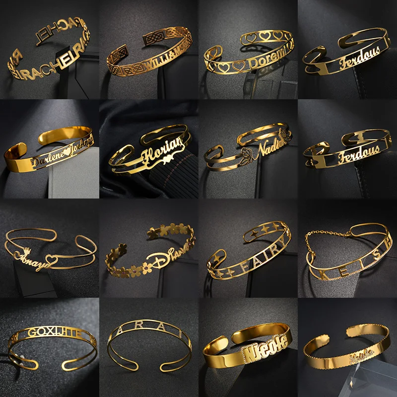 

Nextvance Trendy Custom Name 10MM Wide Bracelet Personalized Stainless Steel Cuff Open Bangle For Women Jewelry Christmas Gifts