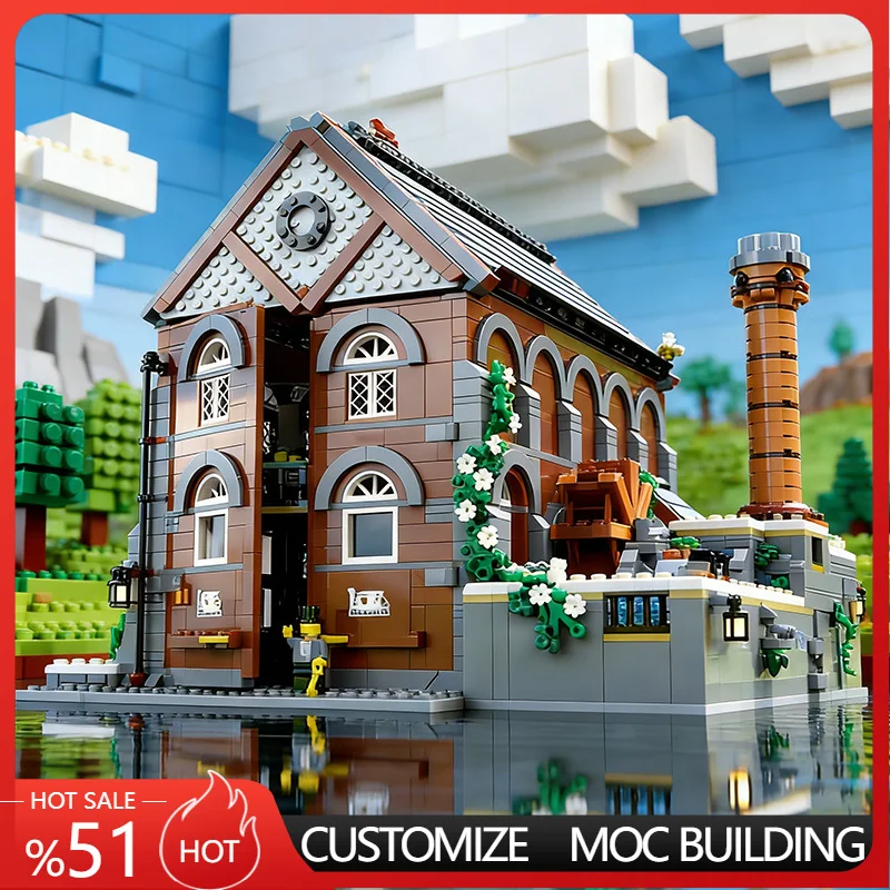 4011 ชิ้น ชุดตัวต่อเมือง City Street The PumpHouse MOC แบบประกอบเองได้ ของเล่นเสริมพัฒนาการยอดนิยม รุ่นง่ายๆ ประกอบเองได้ ของขวัญสำหรับเทศกาล