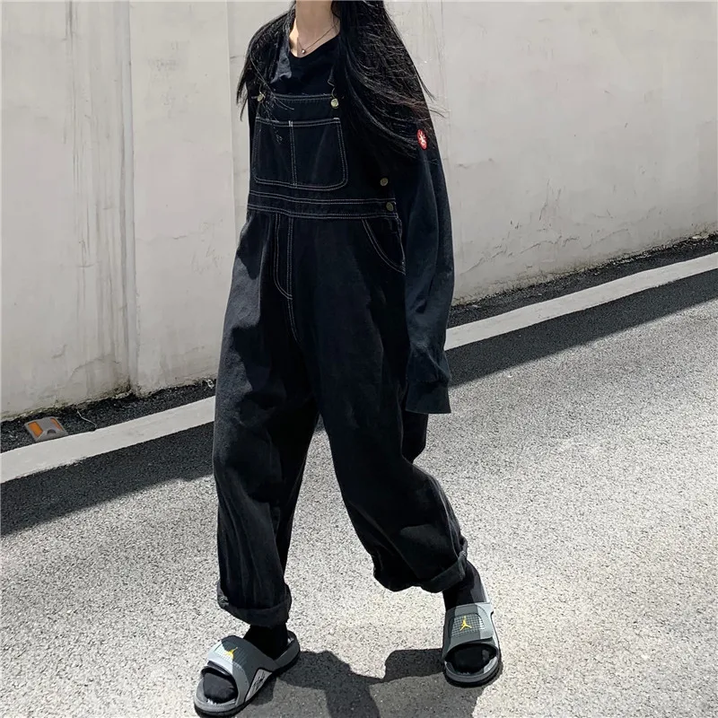 

Women Denim Jumpsuit Japanese Vintage Loose Black Jumpsuit Oversized Wide Leg Overalls for Women Harajuku 2022 Summer Spring