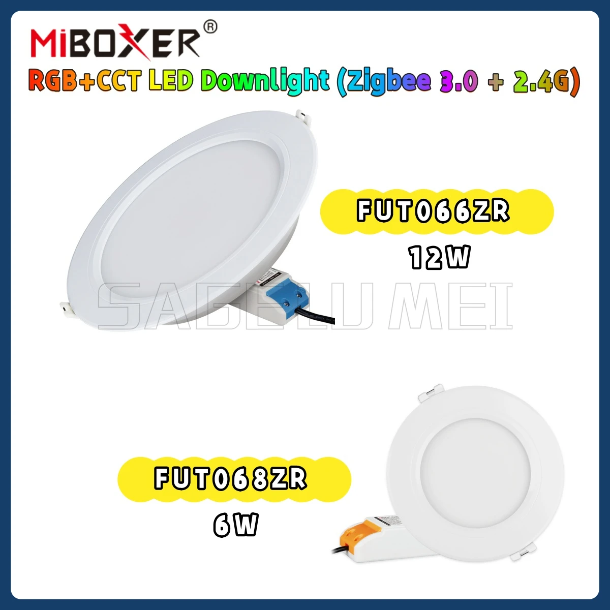 MiBoxer FUT066ZR 12W / FUT068ZR 6W RGB+CCT LED Downlight Zigbee3.0 2.4G RF Remote Control Compatible with Mi-Light tuya 100-240V