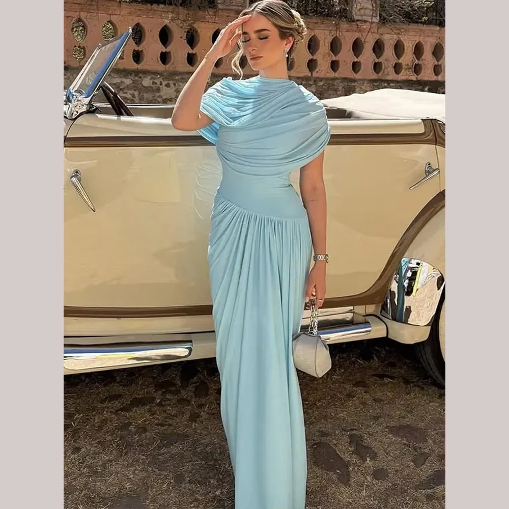 

Elegant Ruffles Evening Dress Charming Ruched Exquisite Sleeveless Prom Dress O-neck Ruched Party Gown вечернее плат