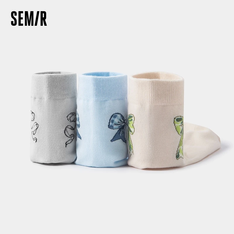 Semir Socks Women Soft Boneless Bacteriostatic Short Bowknot Jacquard Student Socks Japanese Style 5-Pack Low Tube Socks