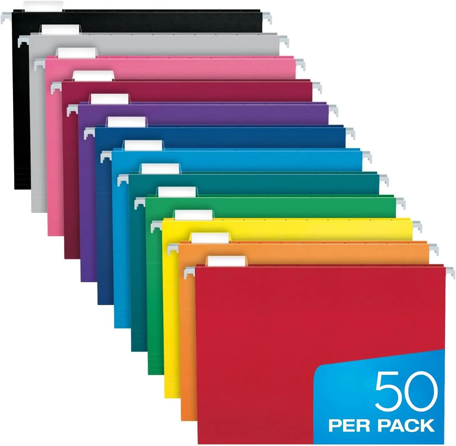

Colored Hanging File Folders Letter Size with Adjustable Tabs, 50 Pack of 12 Assorted Colors for Office Organization