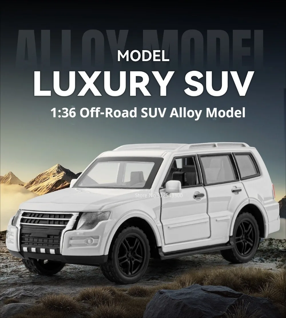 1:36 Pajero Luxusauto-Modellspielzeug mit zu öffnenden Türen, Metallguss, Gummireifen, Automodelle, Fahrzeuge, Spielzeug, Tischdekoration – Detail 1