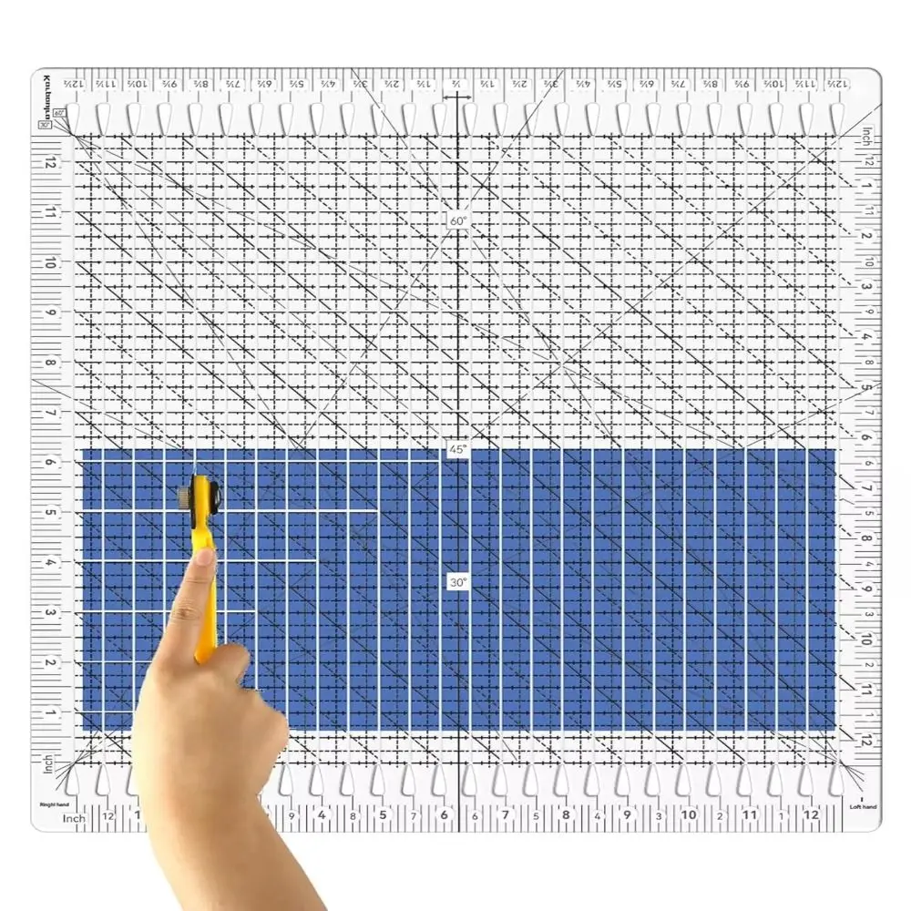 5-in-1 Quilting Ruler Cutting Assistant Acrylic Clear Scale Slotted Quilting Template Transparent Non Slip Fabric Cutting Ruler