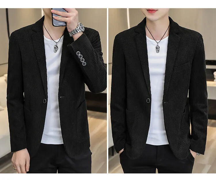 Lässige einfarbige und karierte Anzüge 2026 Frühling Herbst Herren Ein-Knopf-Slim-Fit-Blazer & Jacken Jugend Streetwear Mäntel Oberteile Kleidung – Detail 16