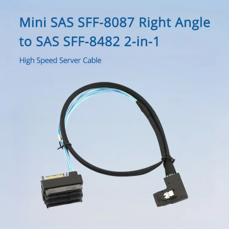 

Mini SAS SFF-8087 Прямоугольный до SAS SFF-8482 Высокоскоростной серверный кабель 2-в-1, длина опционально 0,5 м 1 м