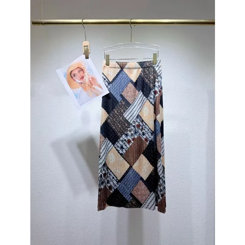 

Miyake Pleated Skirt Plisse 2026 Summer New Fold Side Slits Digital Print Jupe Casual Elegant Versatile Pleats A-line Skirt