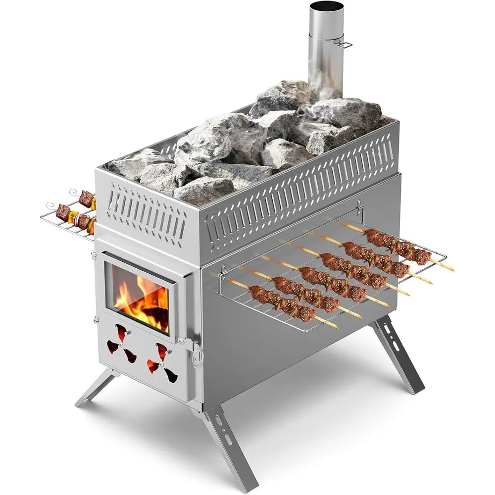 

Портативная складная дровяная печь для приключений на свежем воздухе с 8-трубным дымоходом из нержавеющей стали