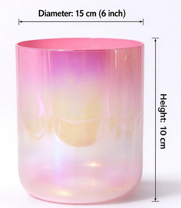 Pink Crystal Singing Bowl, 15cm 6 Inch Clear Quartz Healing Bowl, Meditation Sound Bath Instrument, Relaxation Spiritual Gift