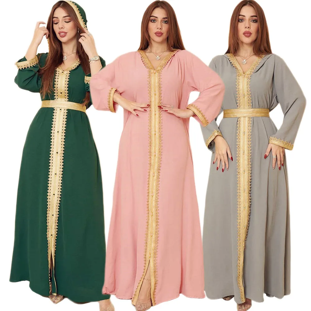 

Eid Mubarak Abaya Women Muslim Maxi Dress Hooded Kaftan Dubai Turkey Party Gown Islamic Clothing Moroccan Robe Jalabiya Ramadan