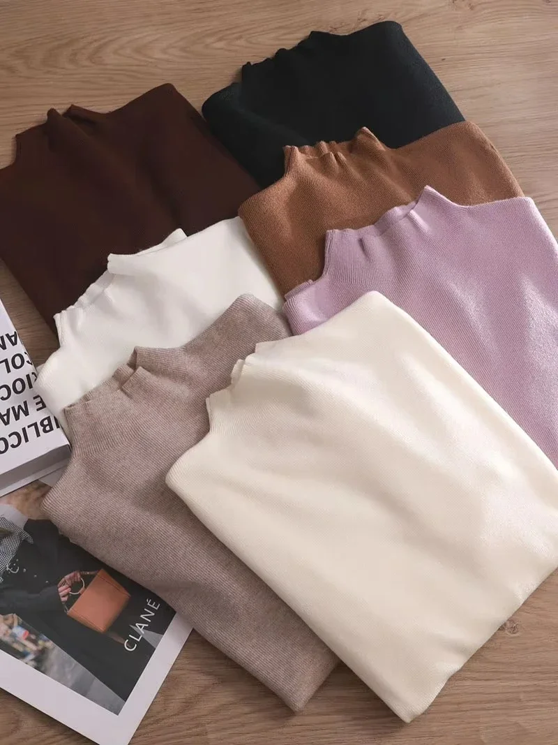 Sweater Underwear with Long-sleeved Base Layer Women's Autumn Winter 2026 New Fungus Trimmed Semi-turtleneck Sweater Pullovers