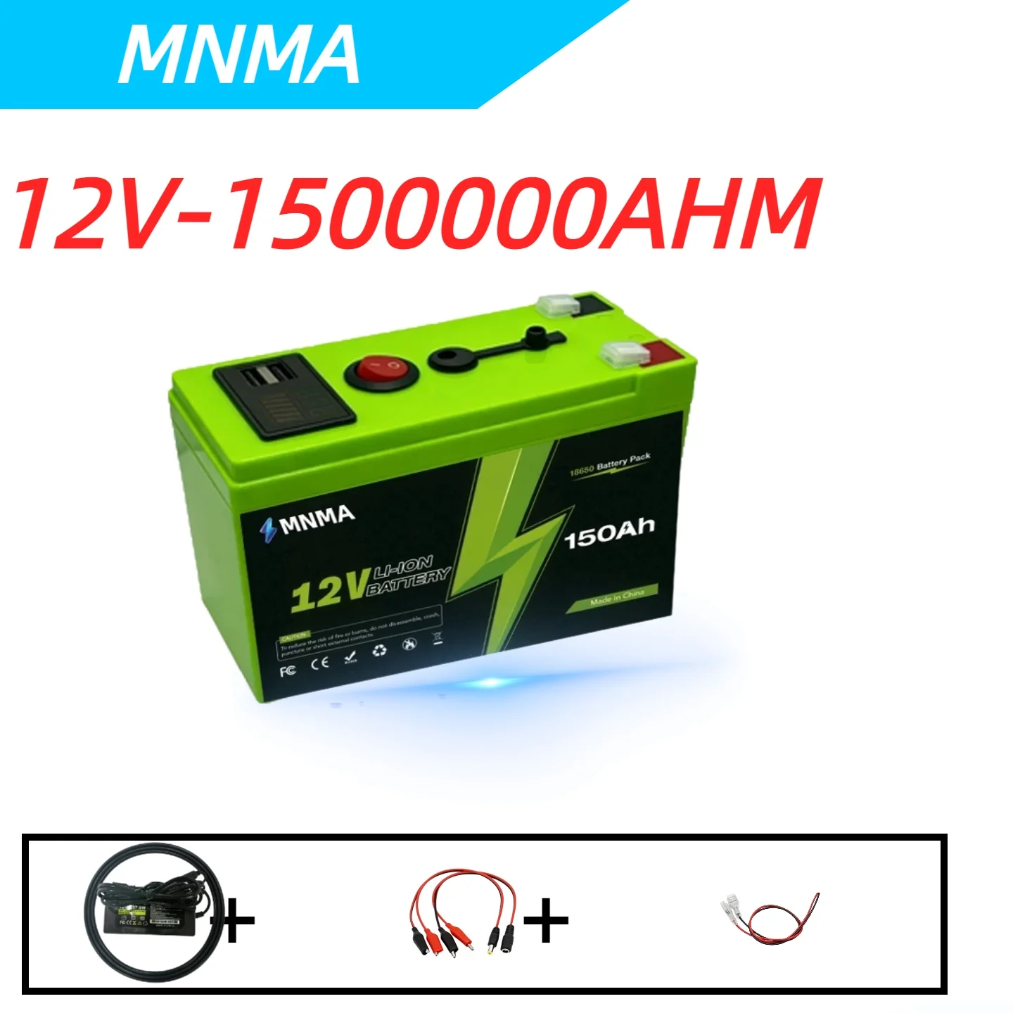 

MNMA 12V 150Ah 18650 lithium battery, built-in digital display and USB fast charging, safe, durable and environmentally friendly