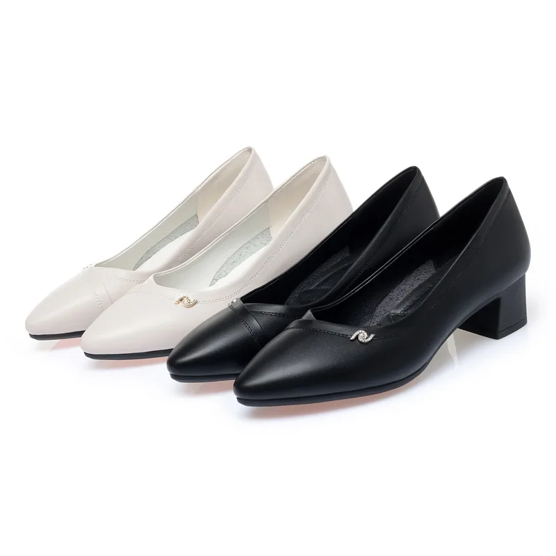 Women Fashion High Quality Black Soft Leather Office Shoes High Heel Dress Singles Pumps For Party Anti-slip Comfortable Grace