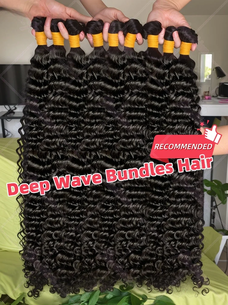 

Пучки человеческих волос с глубокими волнами 30 32 дюйма Remy Необработанные необработанные девственные 100% человеческие волосы Водные вьющиеся волны Наращивание 3 пучка