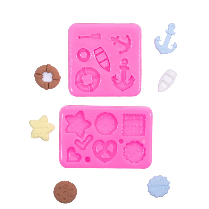 Fondant Waffle Love Five-Pointed Star Silicone Mold Marine Ship Boat Anchor Chocolate Aromatherapy Plaster Mould A74