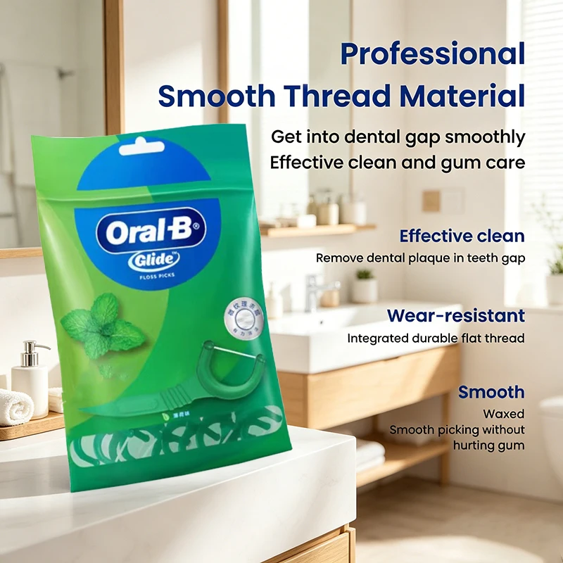 Oral-B Mint Flavored Dental Floss Stick C-Shaped Flat Thread Cleaning For Gaps Between Teeth Durable Non Clogging For Home Use