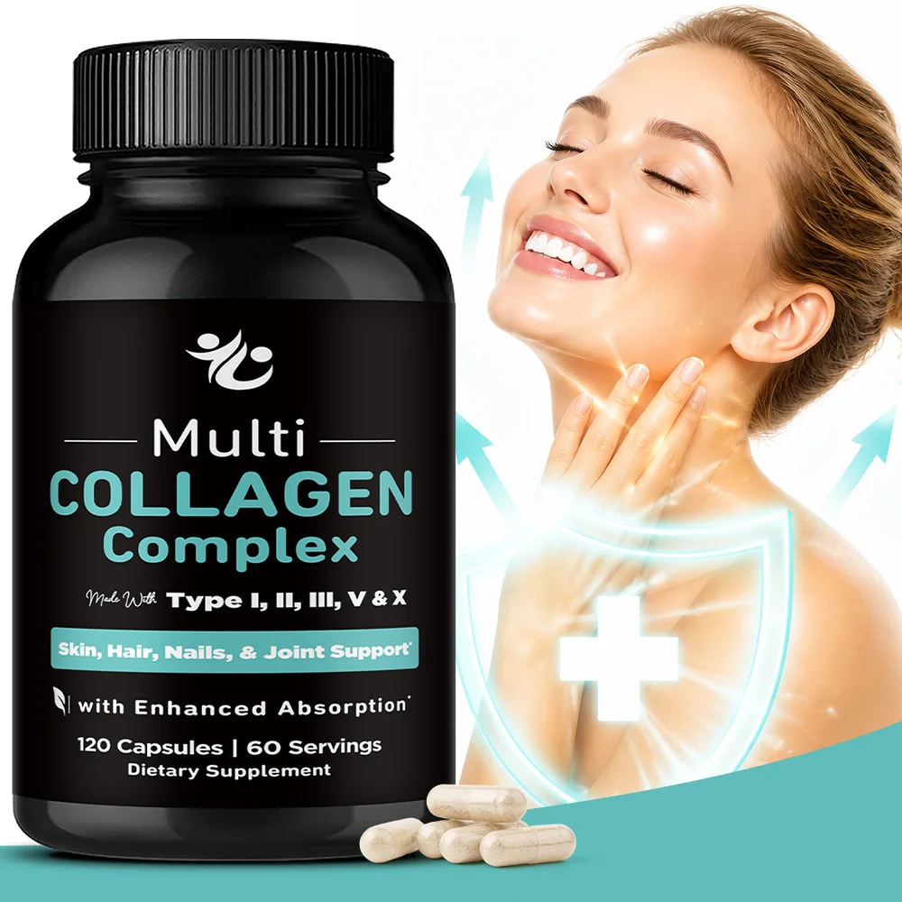 Multi Collagen Peptides Complex for Women & Men, Supports Skin, Hair & Nails, 5 Collagen Types I II III V & X, Non-GMO Collagen
