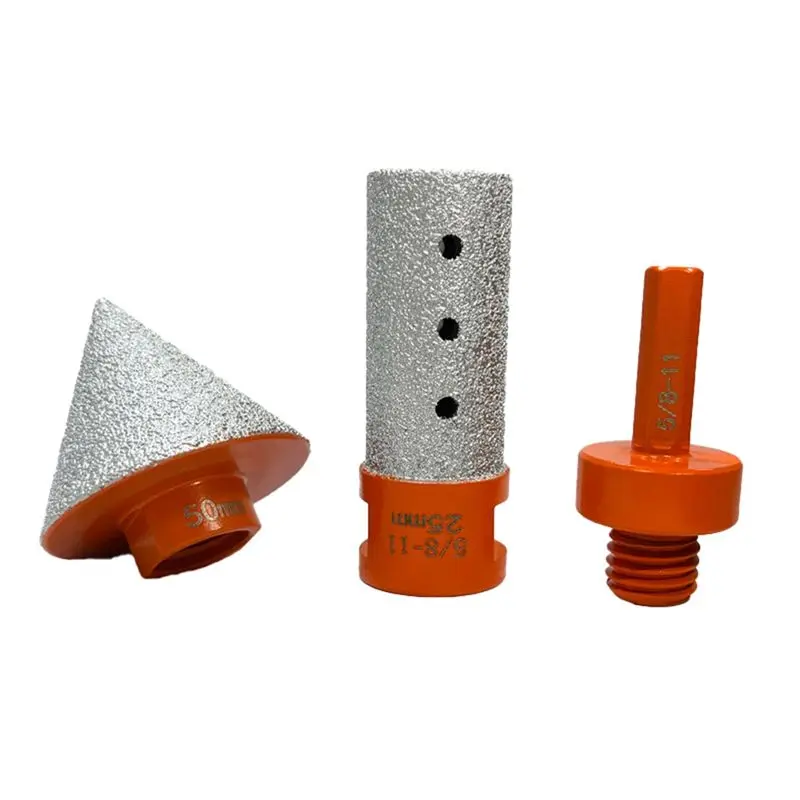 A76I-Brazed Diamond Milling Bit Chamferer Tile Hole Expander 5/8-11 Thread Adapter Conical Stone Grinding Bits 3Pcs