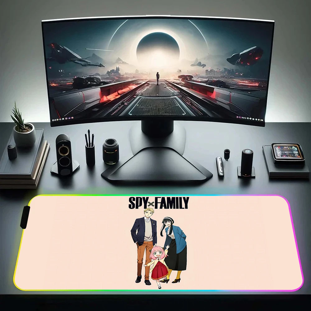 Spy X Family RGB Pc Gamer Keyboard Mouse Pad Mousepad LED Glowing Mouse Mats Rubber Gaming Computer Mausepad