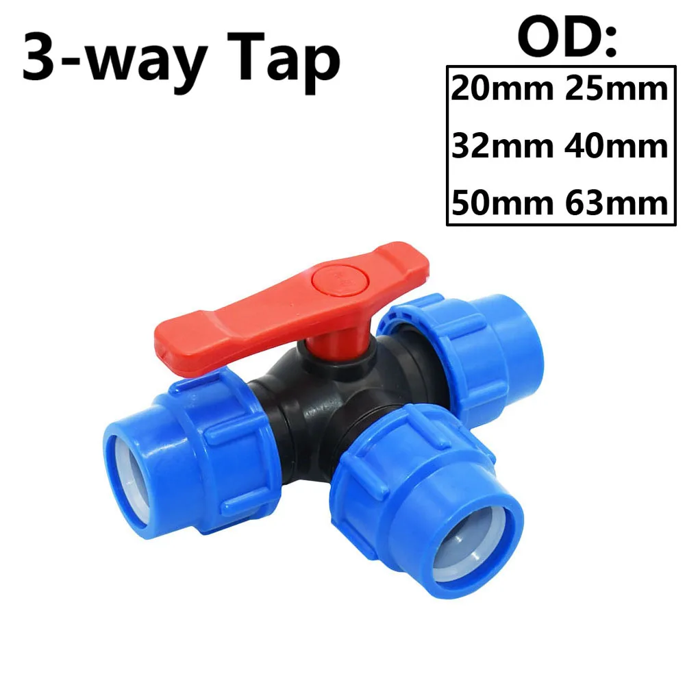 T-type 20/25/32/40/50/63mm Pvc Pe Tube Tee Quick Connector Ball Valve Water Splitter Garden Tap Tee Water Flow Control Valve