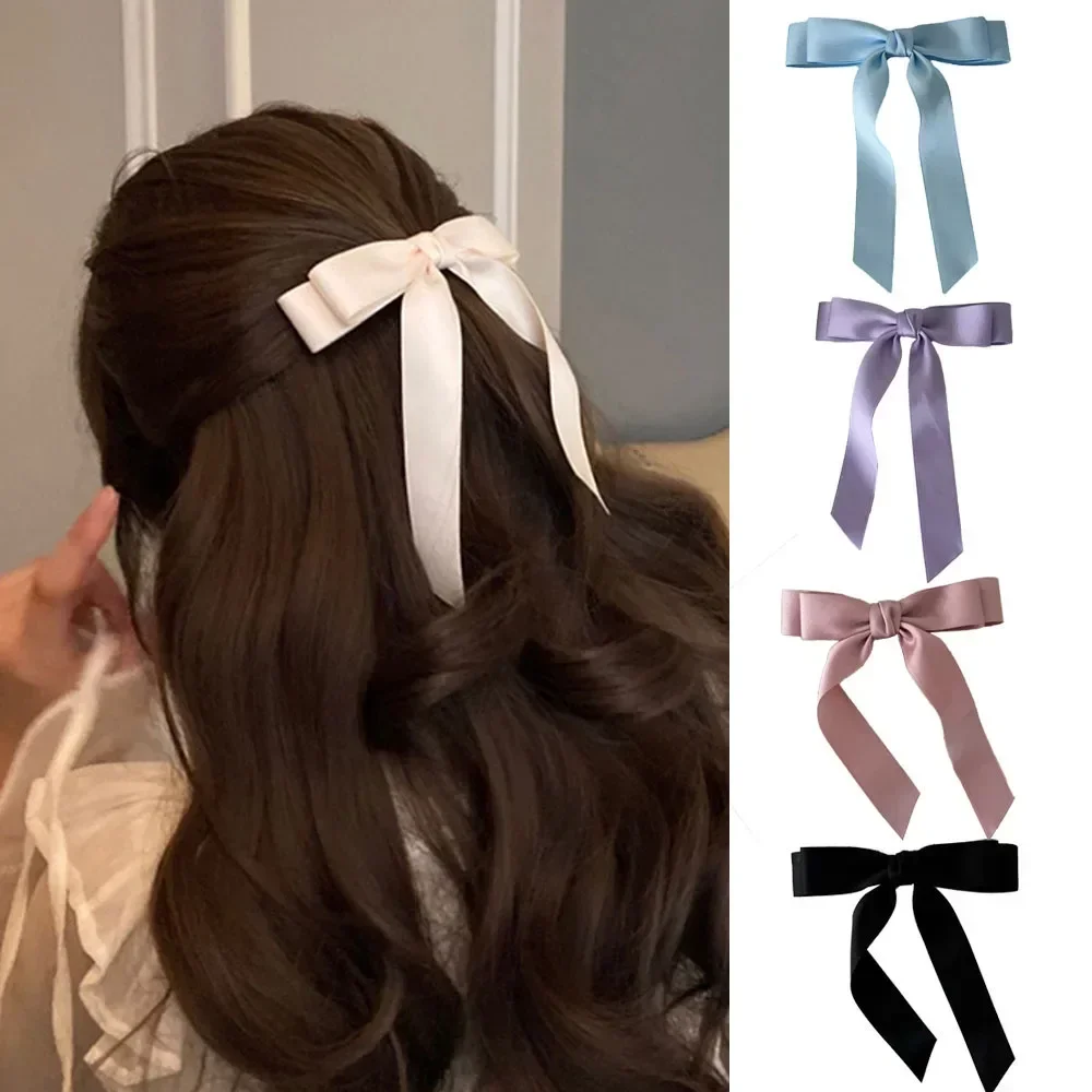 Moda carino tessuto fiocco per capelli forcina donna nastro fermagli per capelli copricapo fiocco bianco nero clip superiore accessori per gioielli per capelli femminili