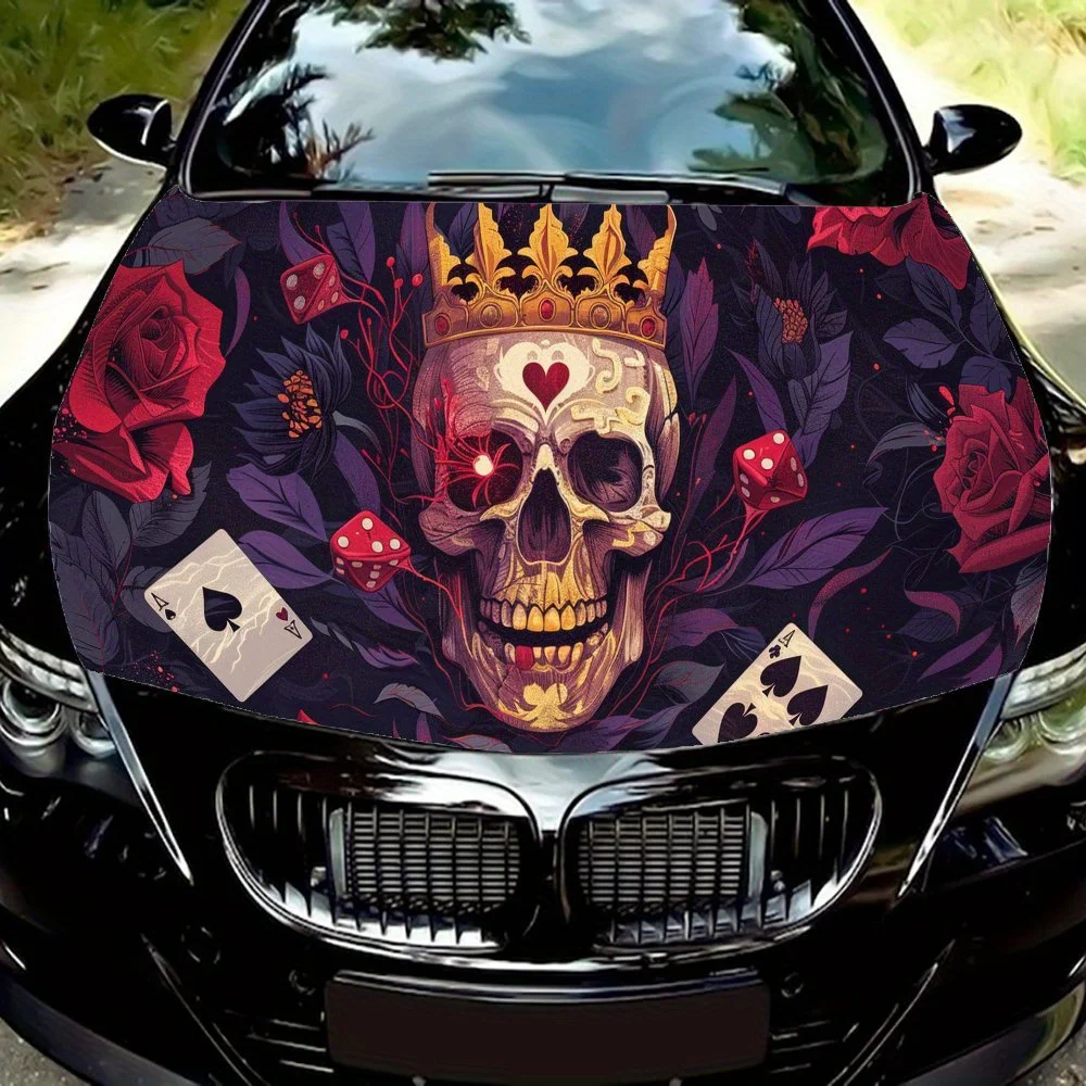 

Personalized Rose and Dice Skull PVC Car Vinyl Wraps for Trucks, Cars & SUVs, Self-Adhesive Waterproof Car Hood Decal, Decorativ