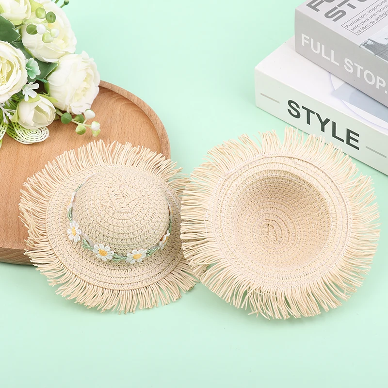 1Pc Dollhouse Flower Straw Hat With Bow Handmade Sun Cap For 1/6 Doll Cute Doll Decoration Hat Accessories Children's Toy Gift