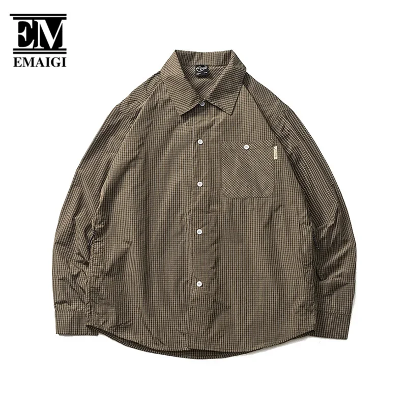 Autumn New Shirts for Men Cityboy Streetwear Fashion Loose Casual Long Sleeve Plaid Cargo Shirts Male Oversize Outdoor Shirts