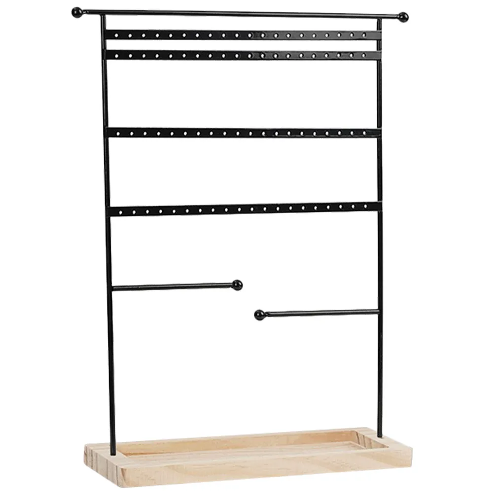 

Wooden Base Iron Frame Earring Display Stand Jewelry Organizer Rack for Desktop Counters Retail Window Display Gift Home Use
