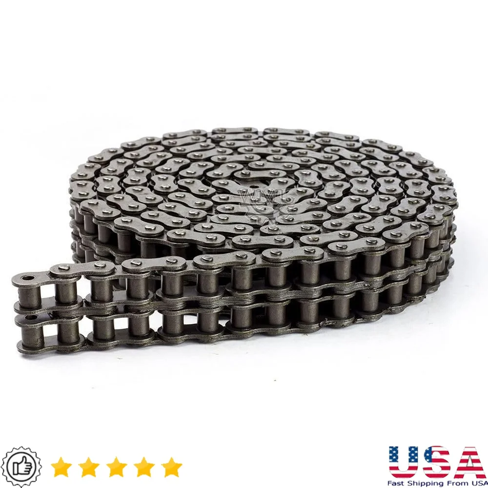 

10ft 40-2 Double Strand Roller Chain 8000lb Tensile Strength Connecting Links Carbon Steel Durable Heavy Duty Mechanism